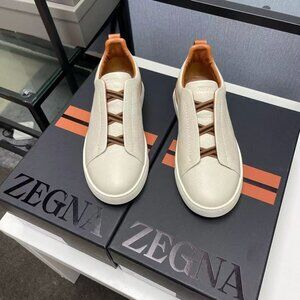 Off-white deerskin Triple Stitch™ sneakers are made from soft material for a mod